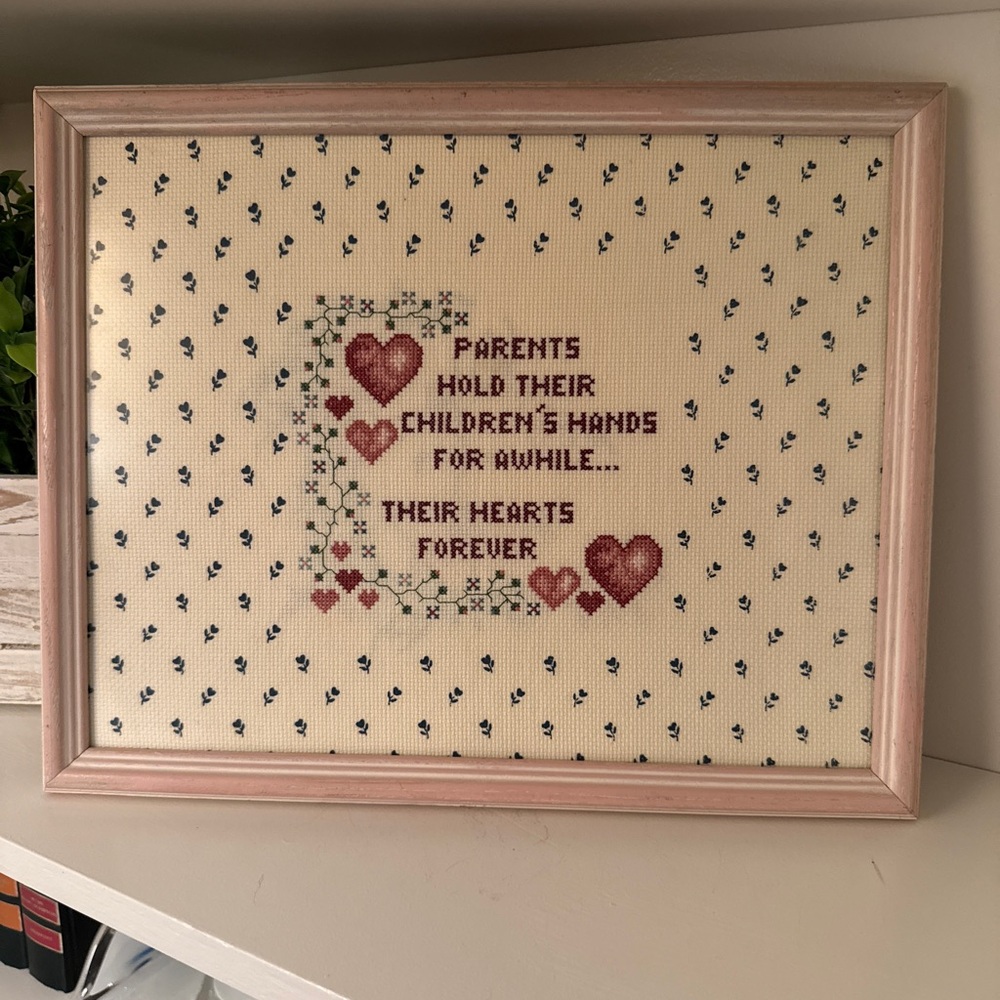 Heartfelt Cross-Stitch Framed Art w/the Saying "Parents Hold their Children’s..”